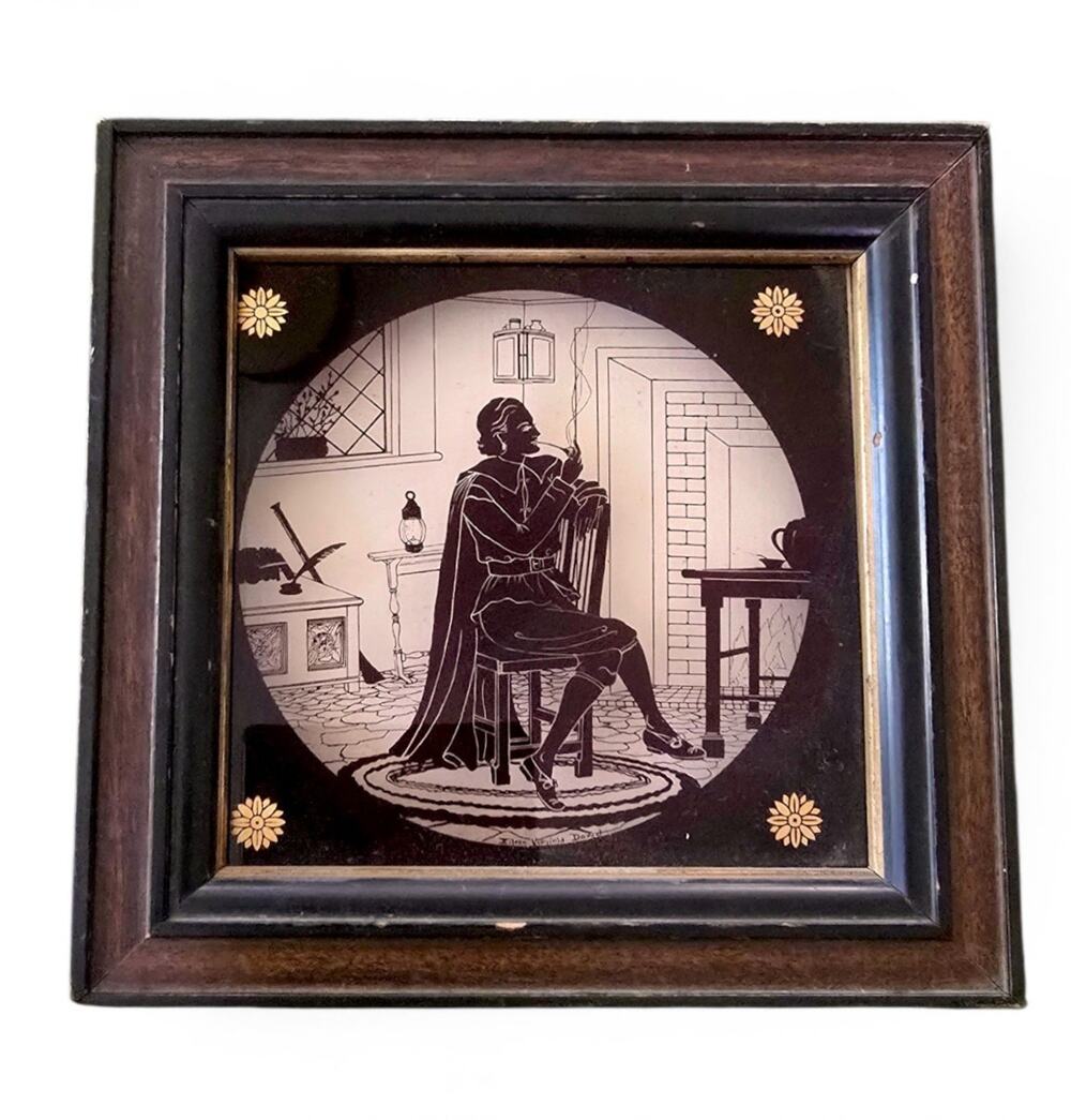C&A Richards Boston Reverse Painted Glass Silhouette Mayflower John Alden